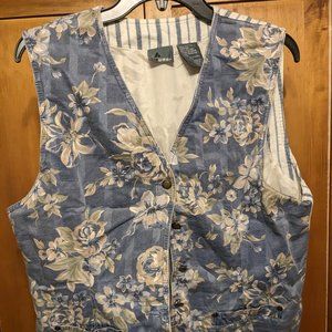 COPY - Pretty Blue floral cotton button vest womens size large